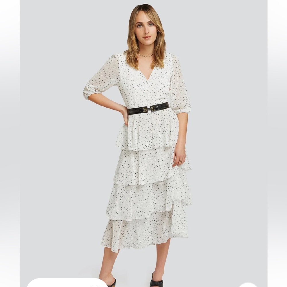 NWT Belle & Bloom polka dot midi tiered dress size small